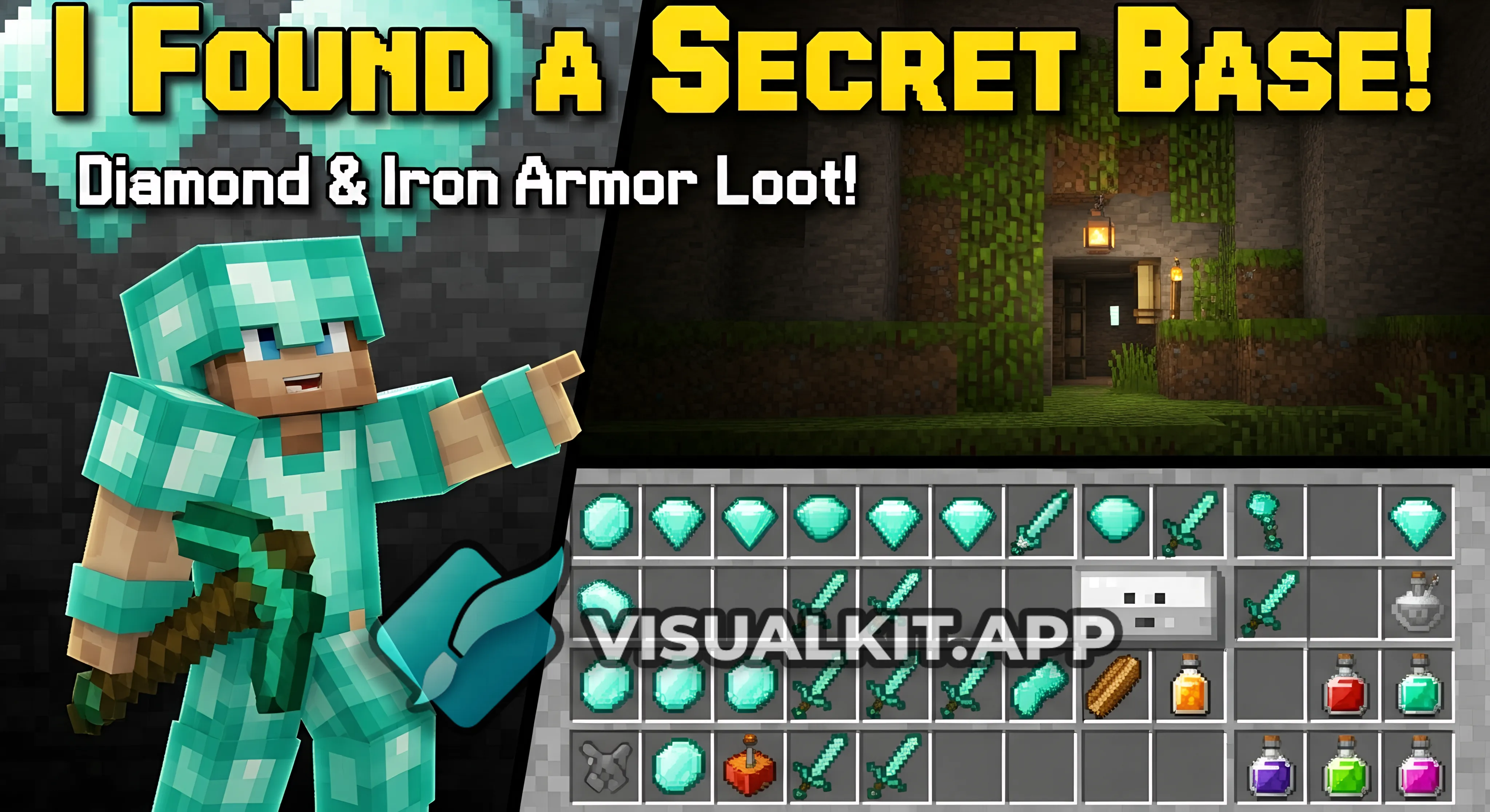 I fond minecraft underground secret base in diamond iron enhancement armor loot