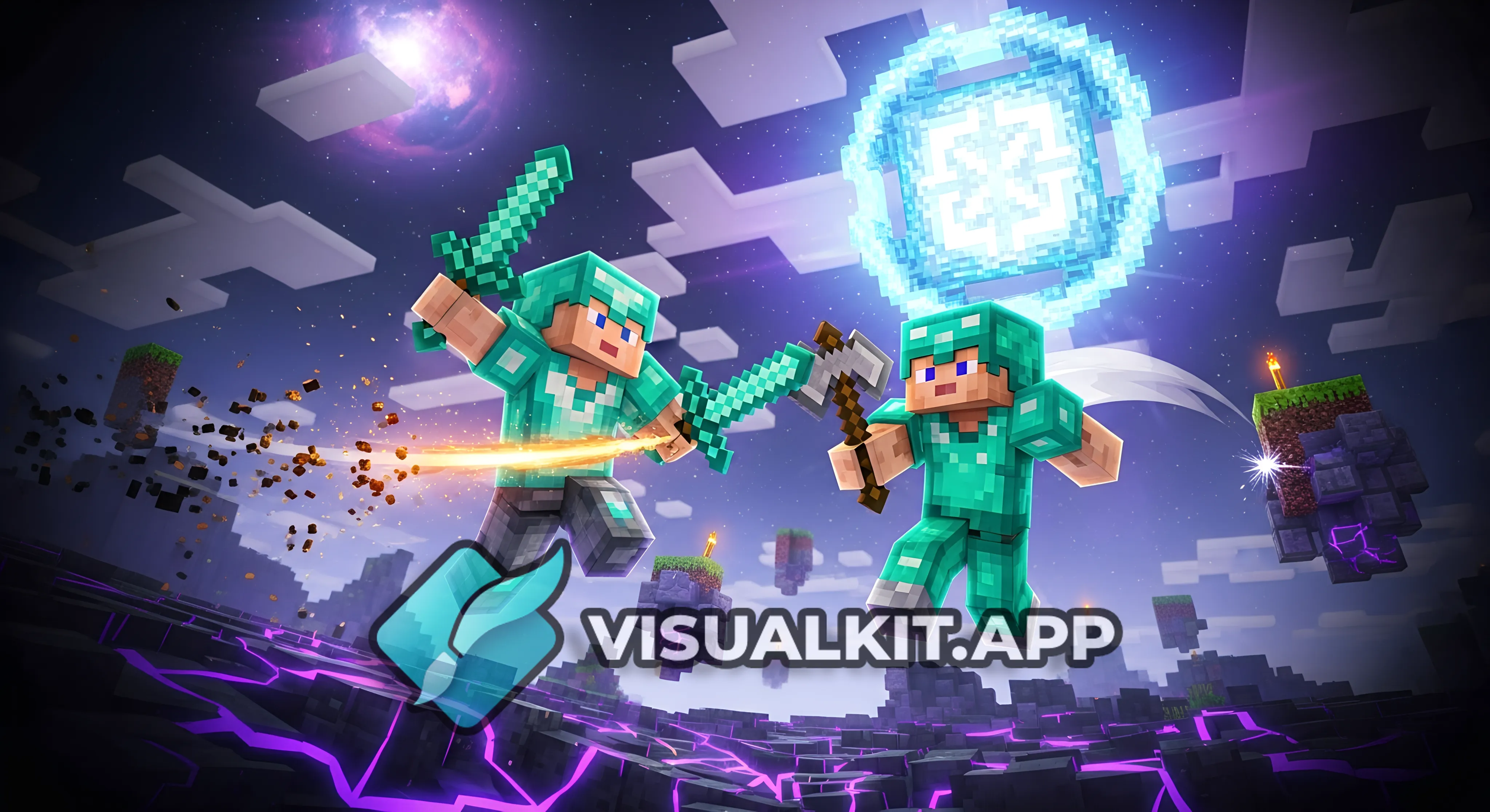 Epic Minecraft PvP battle thumbnail, cinematic ultra-realistic style, dramatic lighting, glowing End