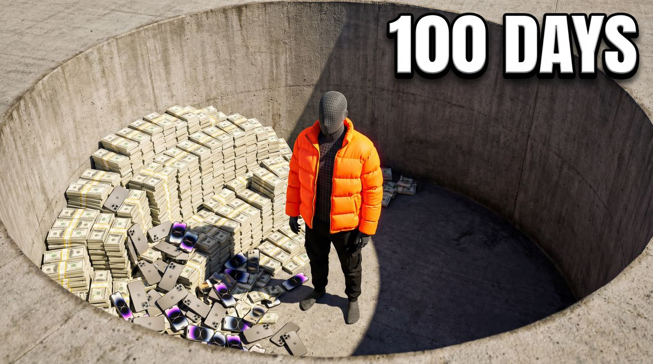 Spending 100 Days in a Concrete Pit of Cash - entertainment thumbnail template