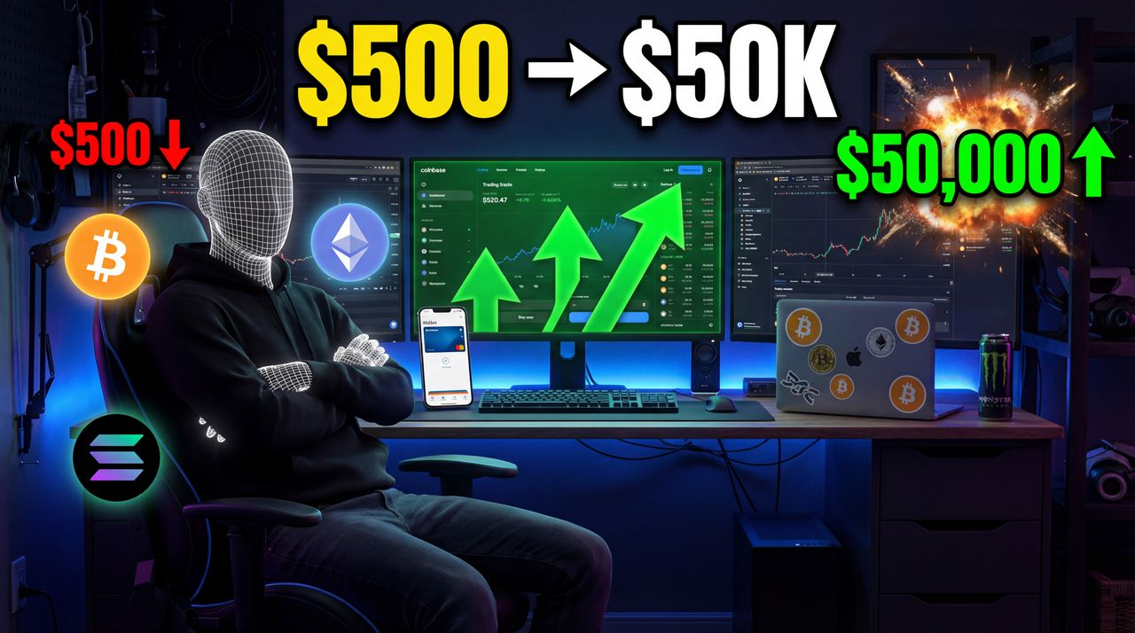 I Turned $500 Into $50K Trading Crypto - finance thumbnail template