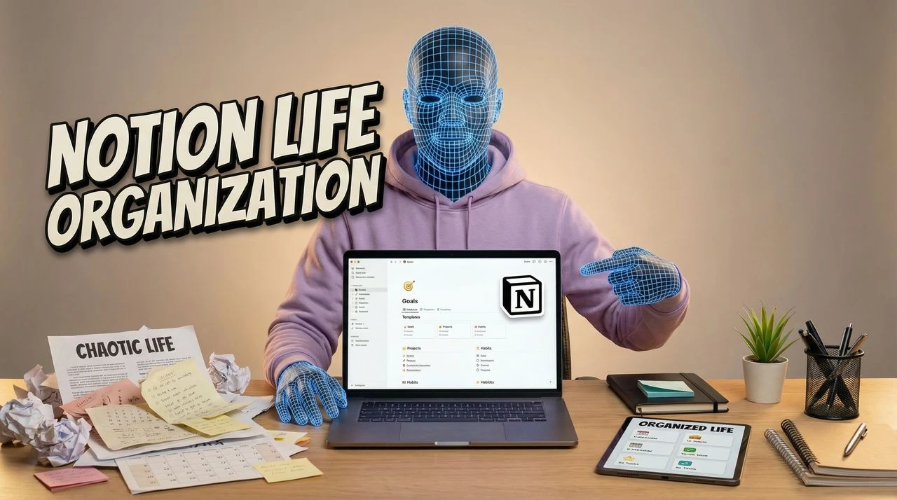 How I Use Notion to Organize My Entire Life - tech-tutorial thumbnail template