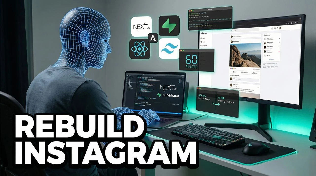 Rebuild Instagram in 60 Minutes - tech-tutorial thumbnail template
