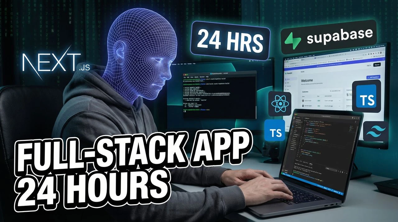 I Built a Full-Stack App in 24 Hours (Next.js + Supabase) - tech-tutorial thumbnail template