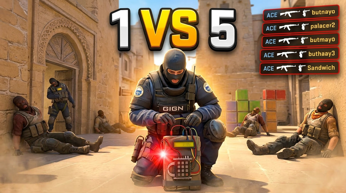 CS2 Premier: 1v5 Clutch on Mirage. - YouTube thumbnail template