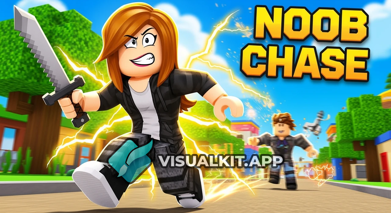 Roblox Noob with Knife Chasing Someone — Close-Up Chase Scene