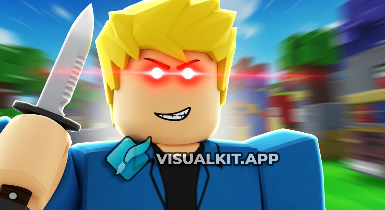 Roblox Noob with Knife & Glowing Red Eyes in Thumbnail