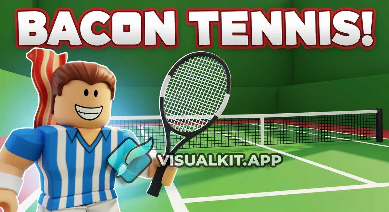 Roblox Bacon Grinning with Tennis Racket on Court - Thumbnail
