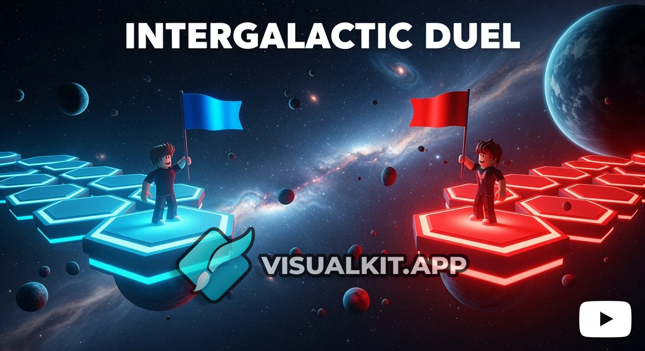 Roblox Two Players on Hexagonal Planets Holding Flags — Sci‑Fi