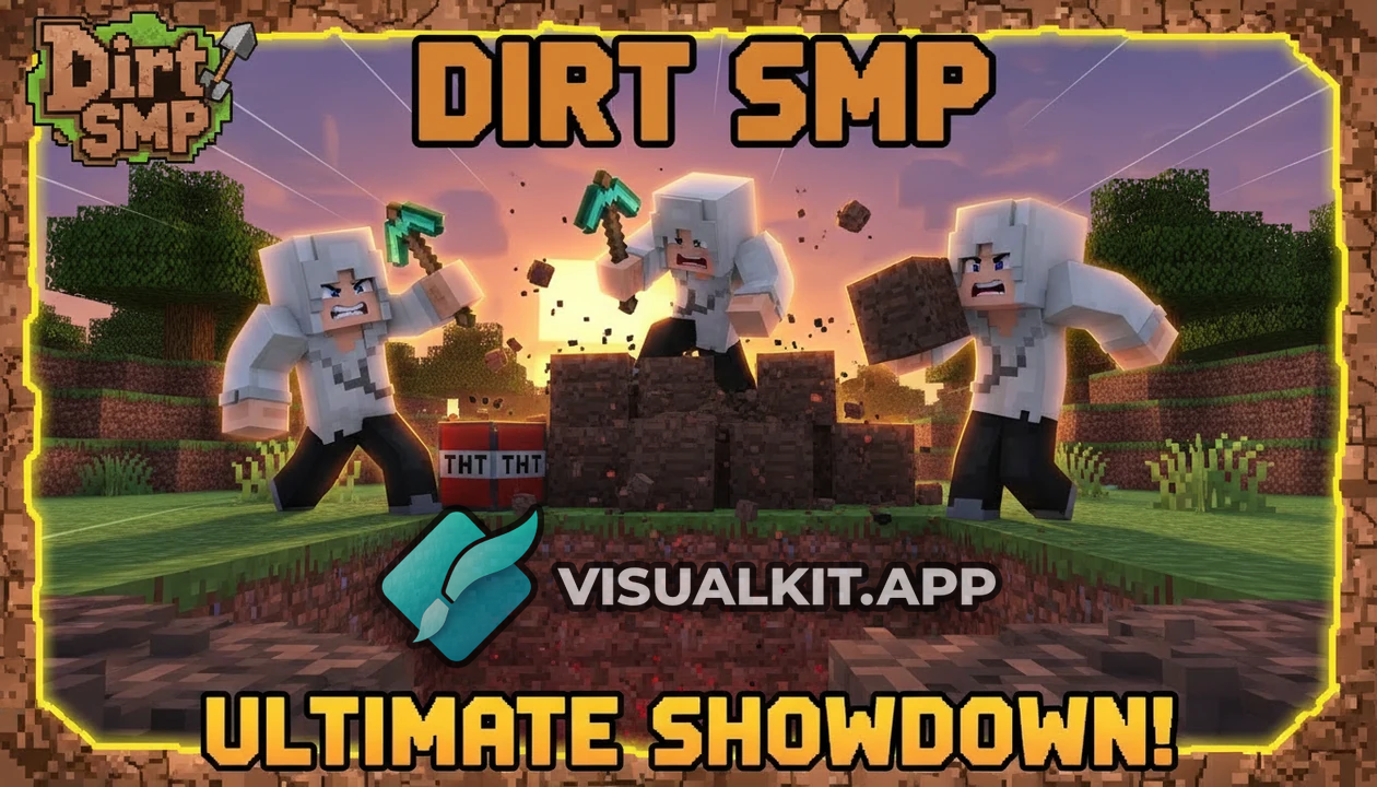 Make Minecraft Thumbnail: Blend Faces + Dirt SMP Logo Theme