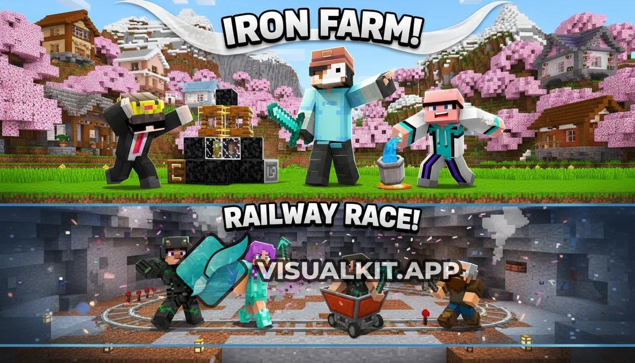 Minecraft Live Thumbnail - 6 Players, Iron Farm & Railway