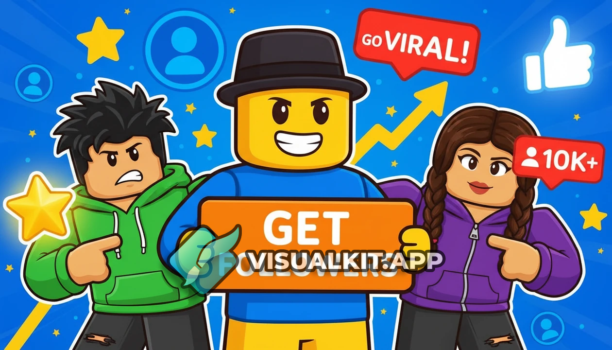 Roblox Character Saying 'Get Followers' - Bright Promo Art