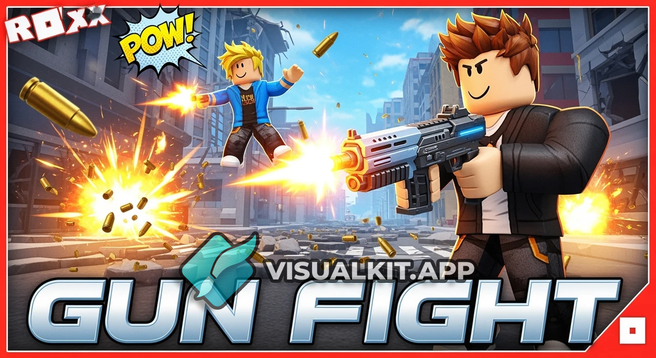 Roblox gun fight thumbnail — intense close-up duel scene