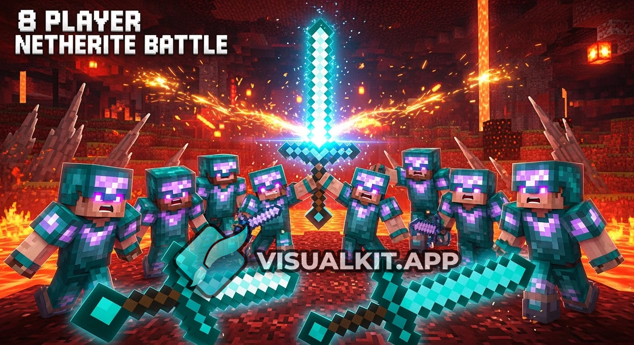 8 Players in Full Netherite Armor Fight for Enchanted Sword - Intense