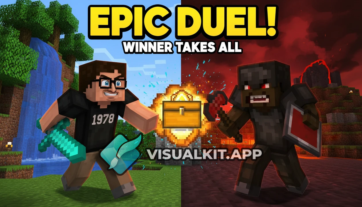 Minecraft thumbnail: Epic character blend with blocky landscape