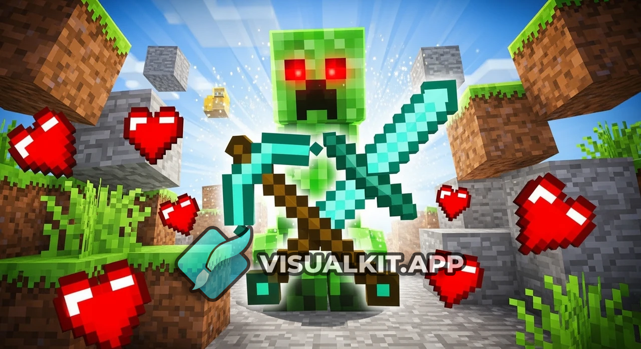 Premade Minecraft Server - Diamond Sword, Pickaxe & Creeper