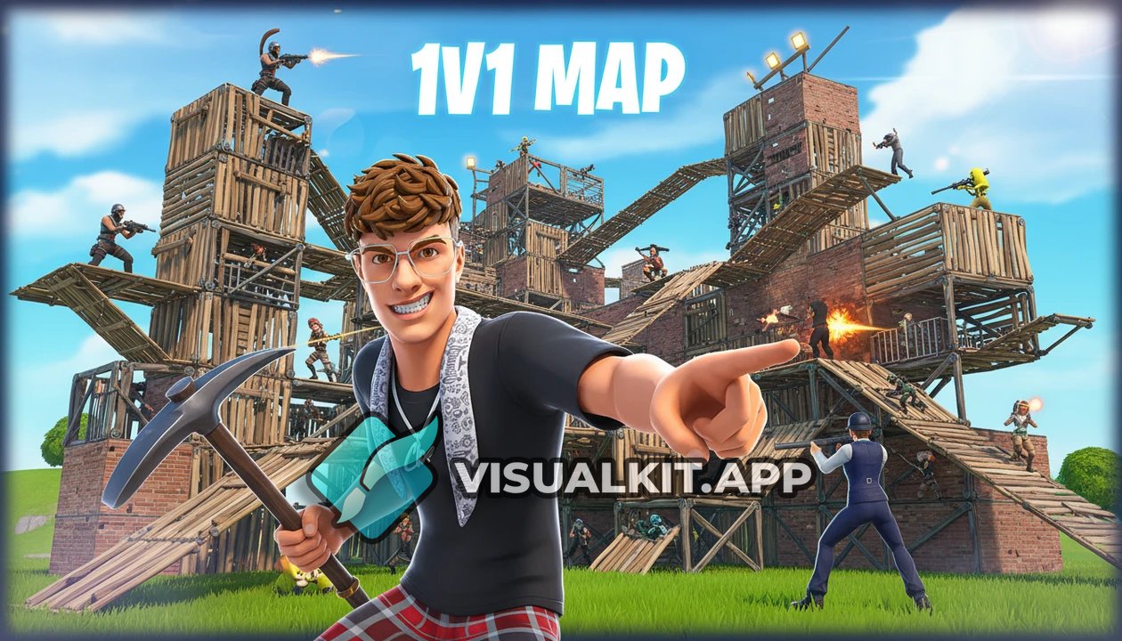 Fortnite 1v1 Map Thumbnail — Two Skins Face Off in Arena