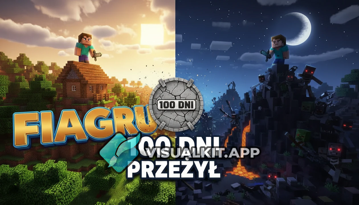 Wygeneruj 1920x1080 – napis 'fiagru przyezyl 100 dni' Minecraft