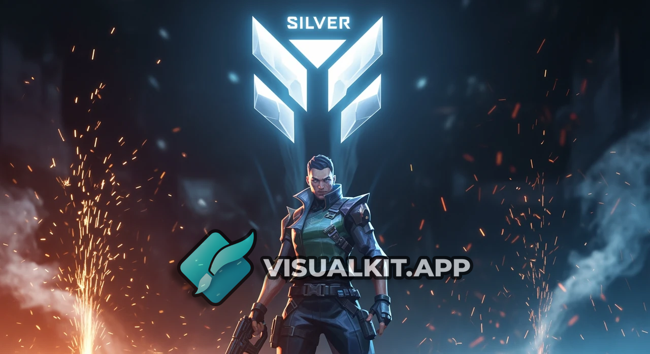 Valorant Agent in Front of Glowing Silver Rank Emblem - Epic
