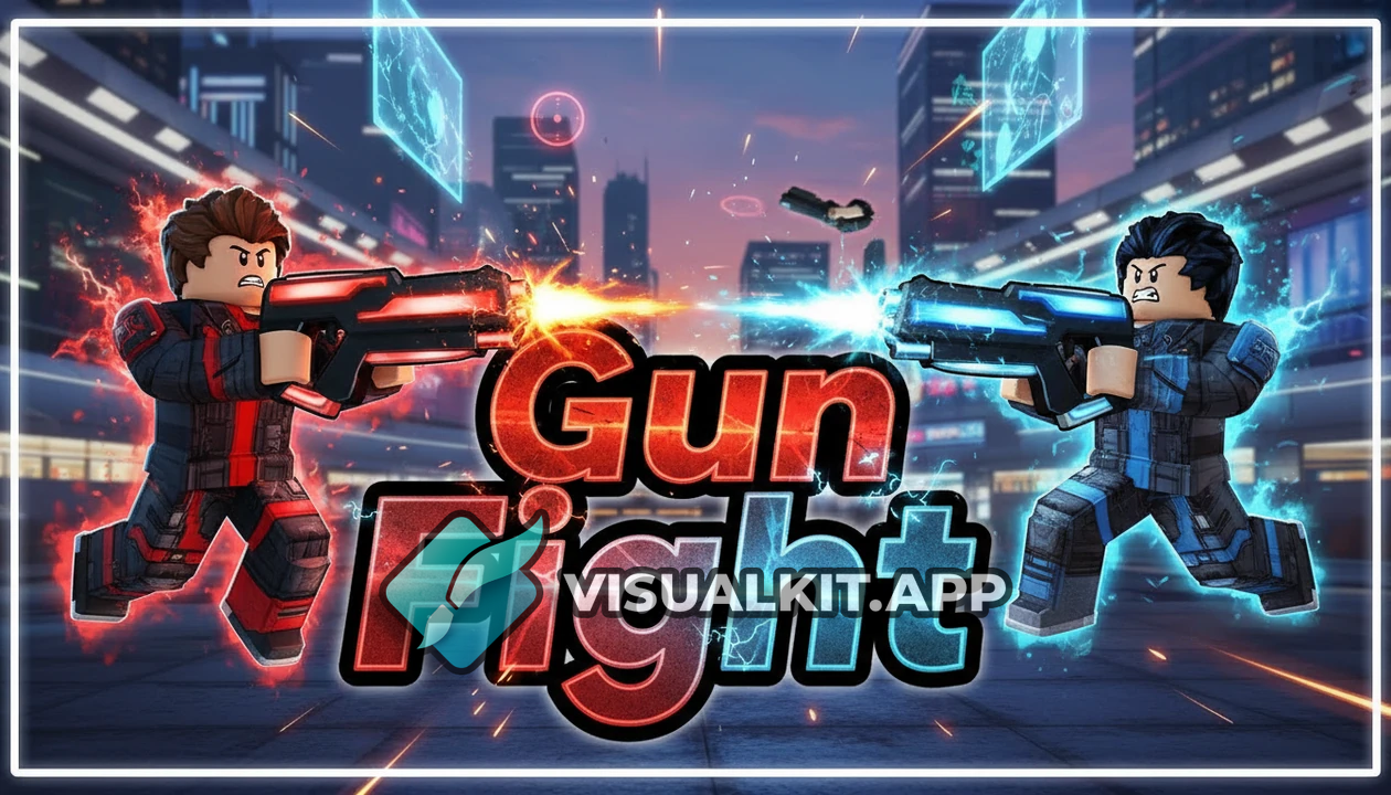 Roblox Gun Fight Thumbnail — center text Gun red, Fight blue