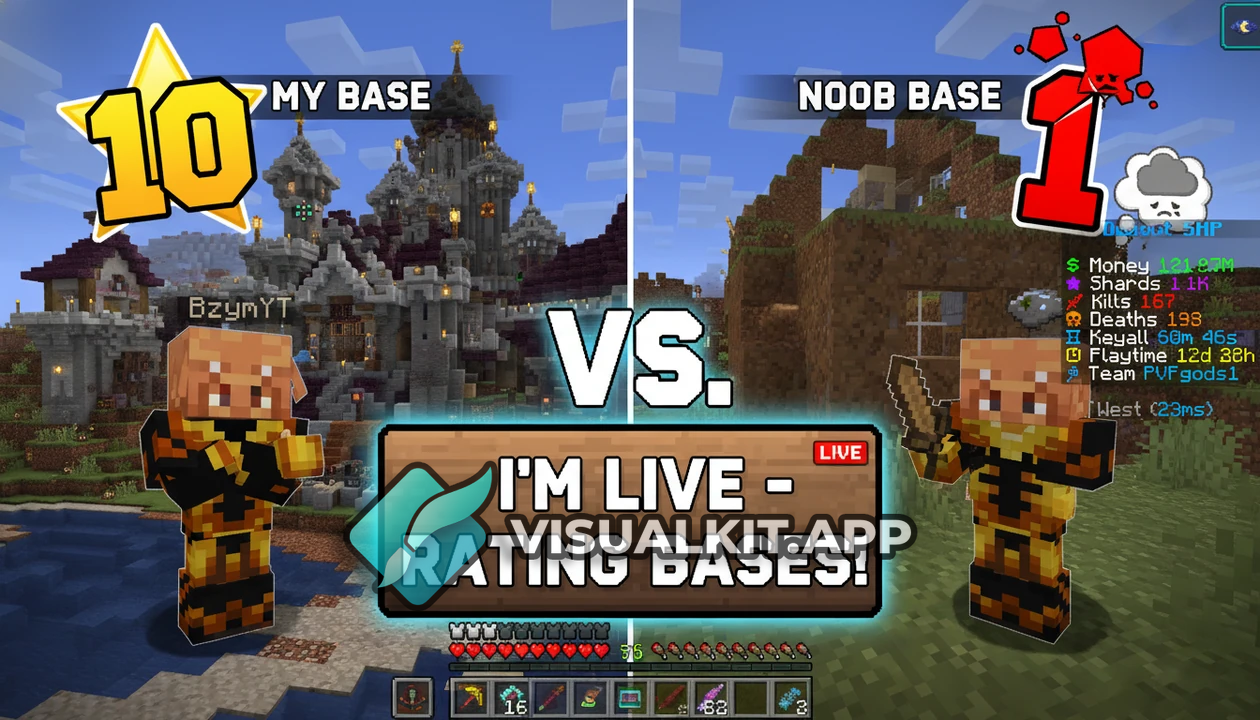 Minecraft thumbnail: make a thumbnail dat ik live ben - rating bases