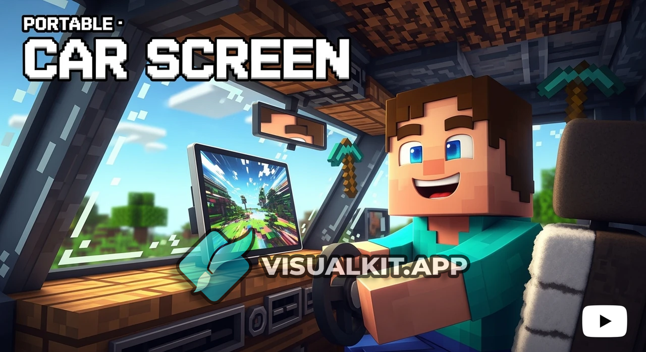 Minecraft on Portable Car Screen — Interior View with Smiling Man