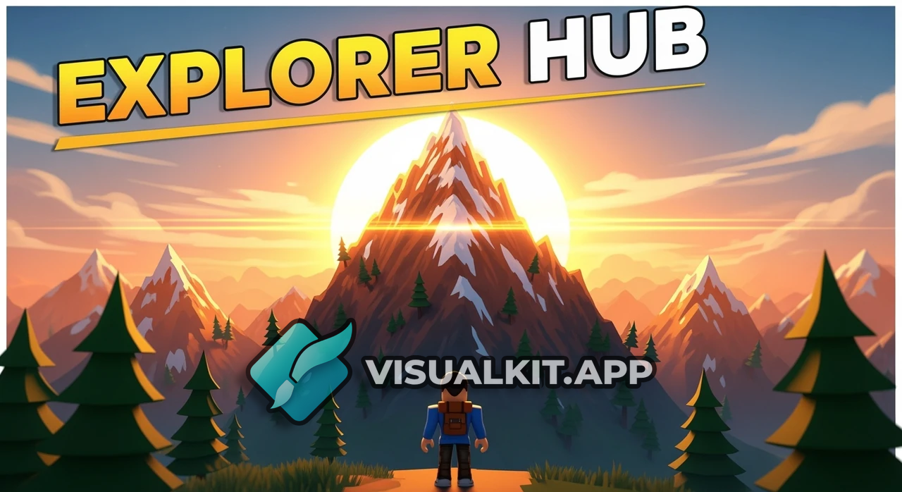 Explorer Hub Roblox Thumbnail — Mountain Sunset Scene Preview