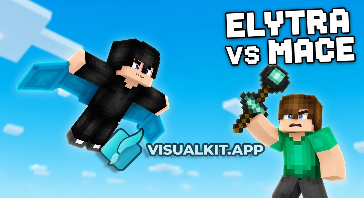 Minecraft Thumbnail: Black-Skinned Elytra Dive vs Mace Player
