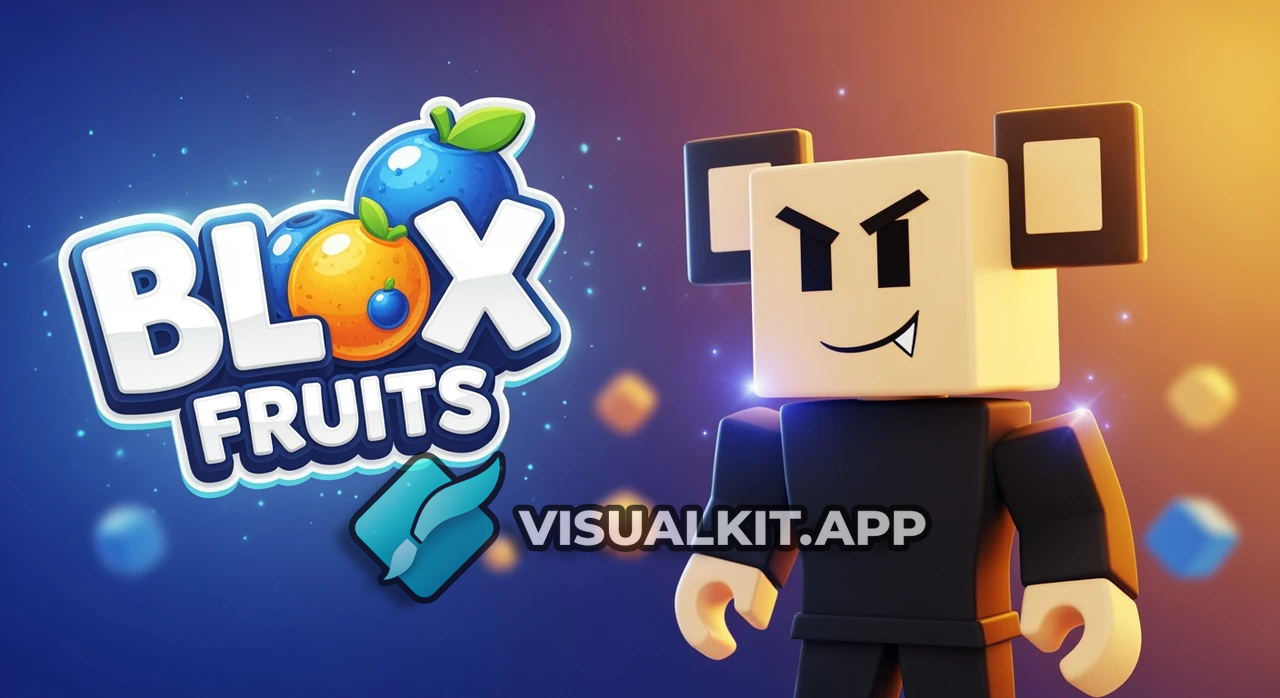 A Roblox Floppa Figure Standing Next to the Blox Fruits Logo