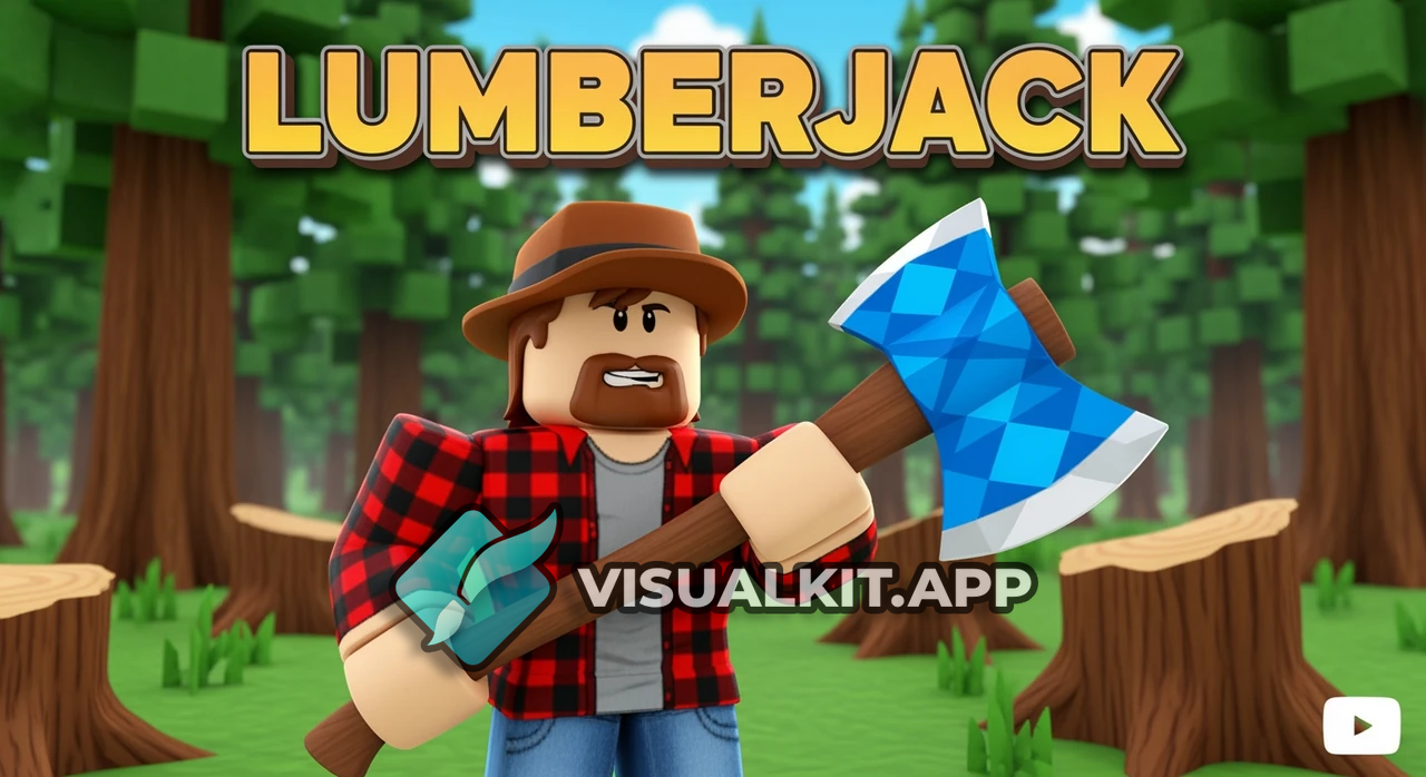 Roblox Lumberjack Thumbnail - Blue Diamond Axe & Tree Stumps