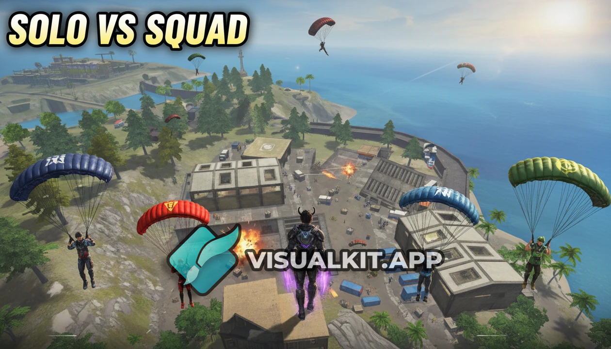 Free Fire: add text solo vs squad left-top white-yellow gradient