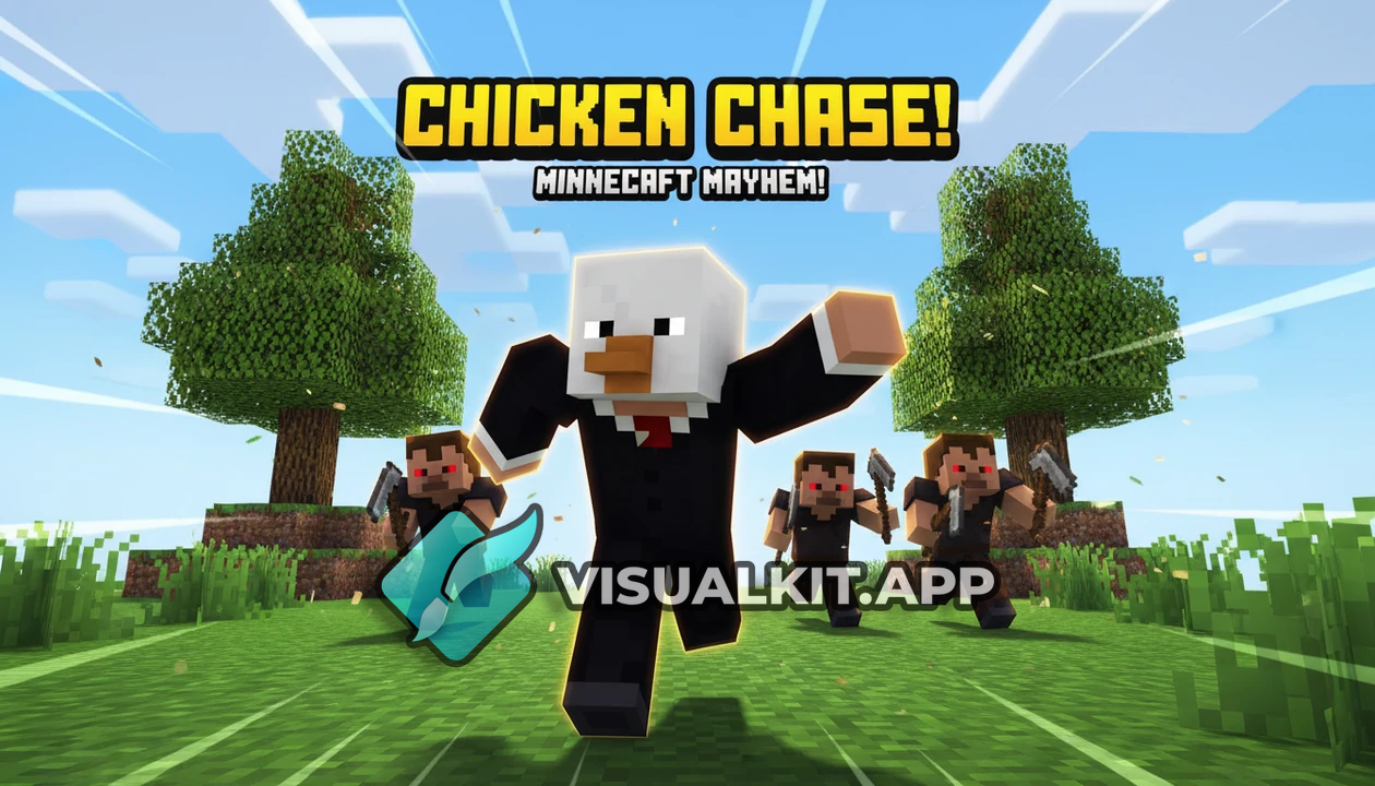 Minecraft Chicken-Headed Suit Chase — Pillagers Pursue in Field