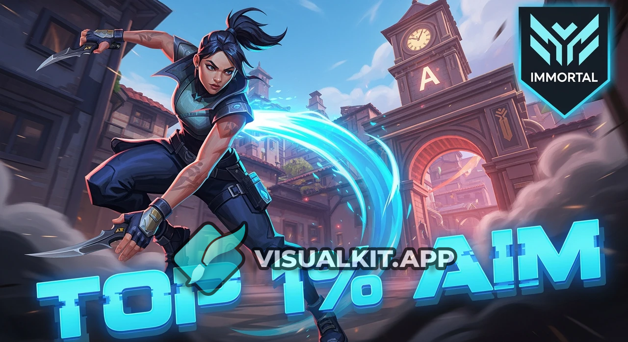 Jett Thumbnail with Immortal Icon — 'Top 1% Aim' Overlay