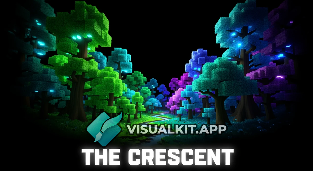 Roblox-style Forest on Pitch Black Background with 'The Crescent'