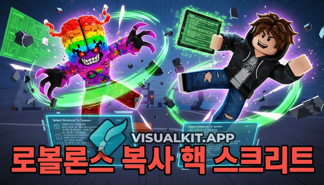로블록스 브레인롯 복사 핵 스크립트 썸네일 — 액션, 캐릭터 합성, 강렬한 연출 공개