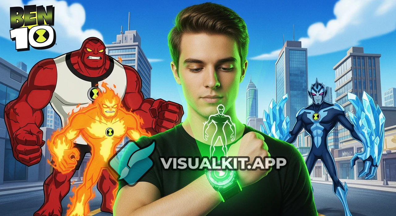 Realistic Ben 10-Style Portrait with Glowing Omnitrix Hologram