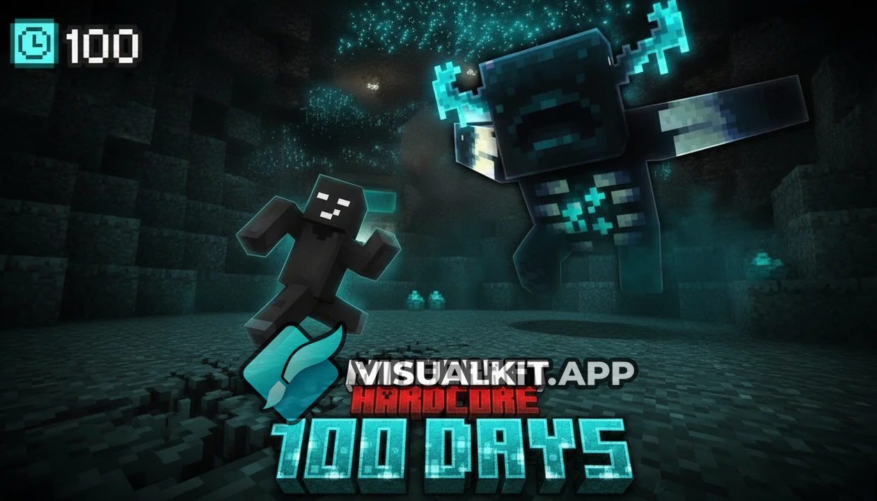 MAke a thumbnail for Minecraft 100 days — Warden chase in dark room