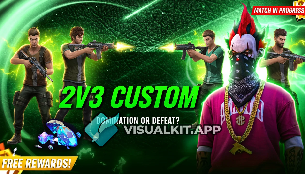 Free-Fire 2v3 Custom Match Thumbnail — Intense Team Clash