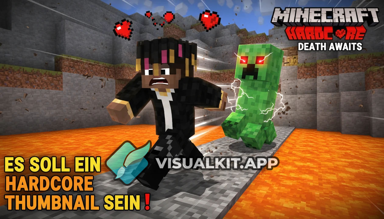 Es soll ein hadcore Thumbnail sein — Creeper steht hinter mir