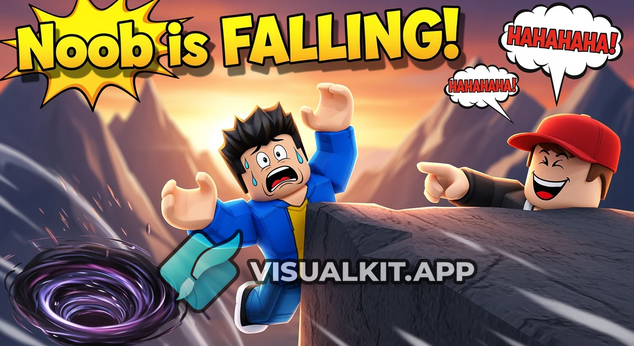 Noob Clings to Block as Rival Laughs - Intense Roblox Fall