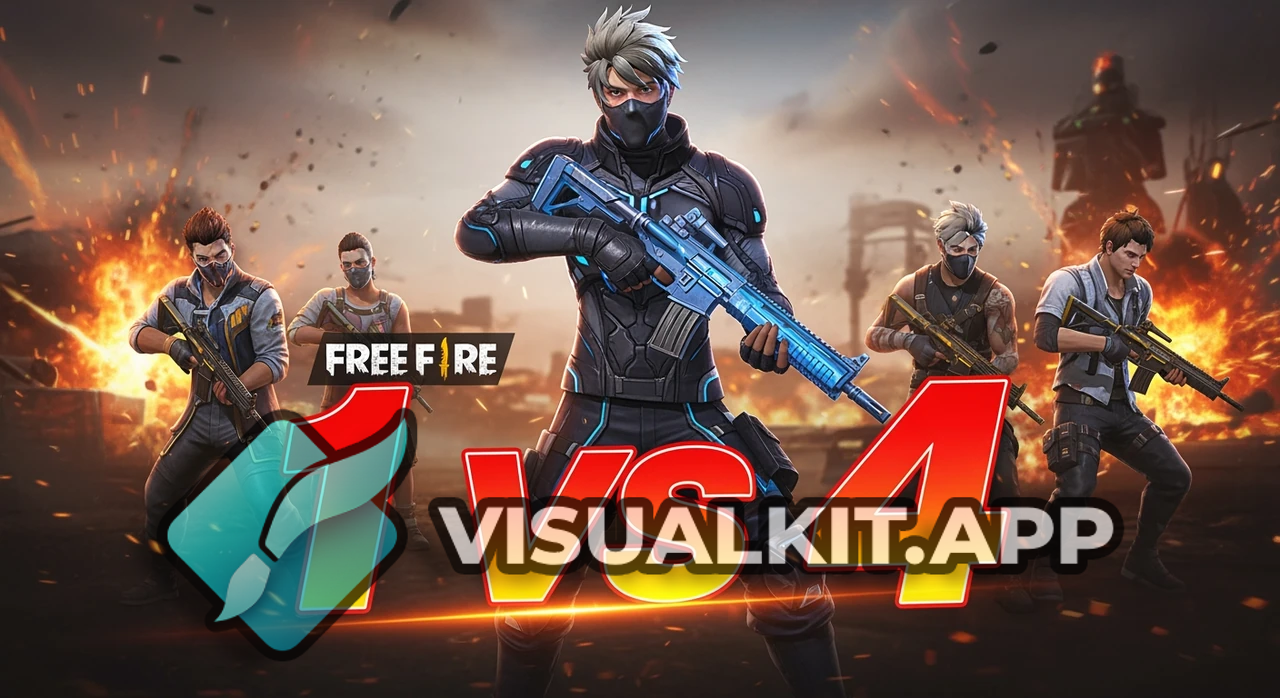 Free Fire 1vs4 Gameplay Thumbnail — Clutch Quad Kill Close-Up