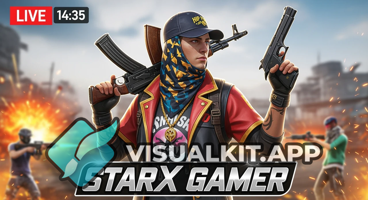 Free-Fire Live: StarX Gamer with AK47 on Shoulder & Desert Eagle
