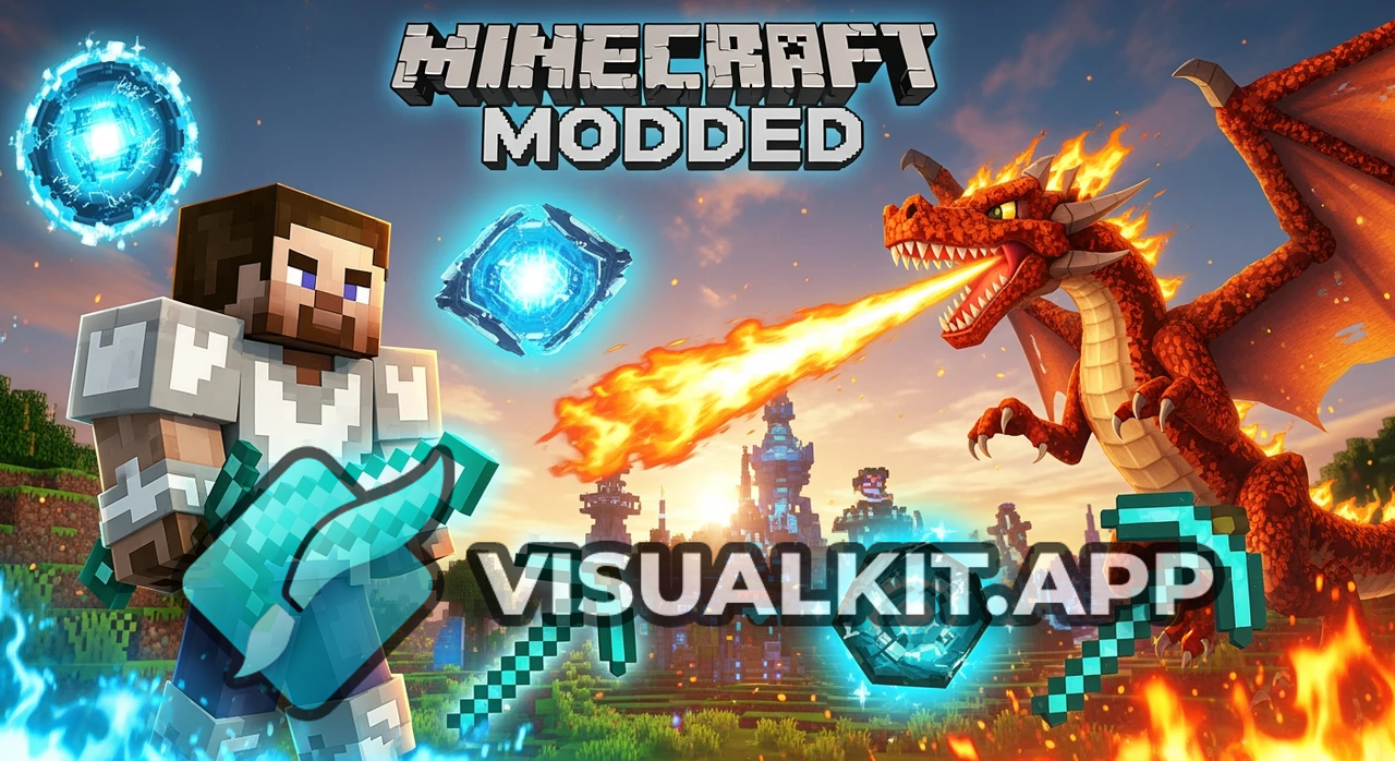Classic "MINECRAFT MODDED" Thumbnail — Steve Left, Fire Dragon Right