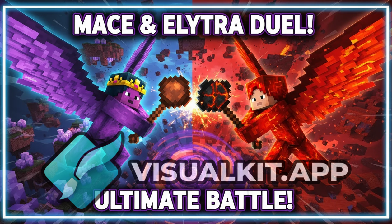 Two Minecraft Characters Holding Maces & Elytras in Sky Duel
