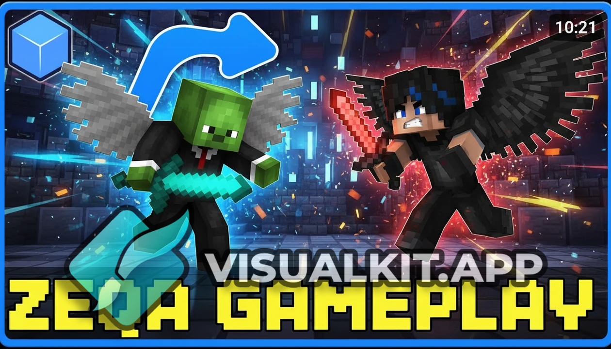 Zeqa gameplay - Minecraft avatar mid-swing with blended faces