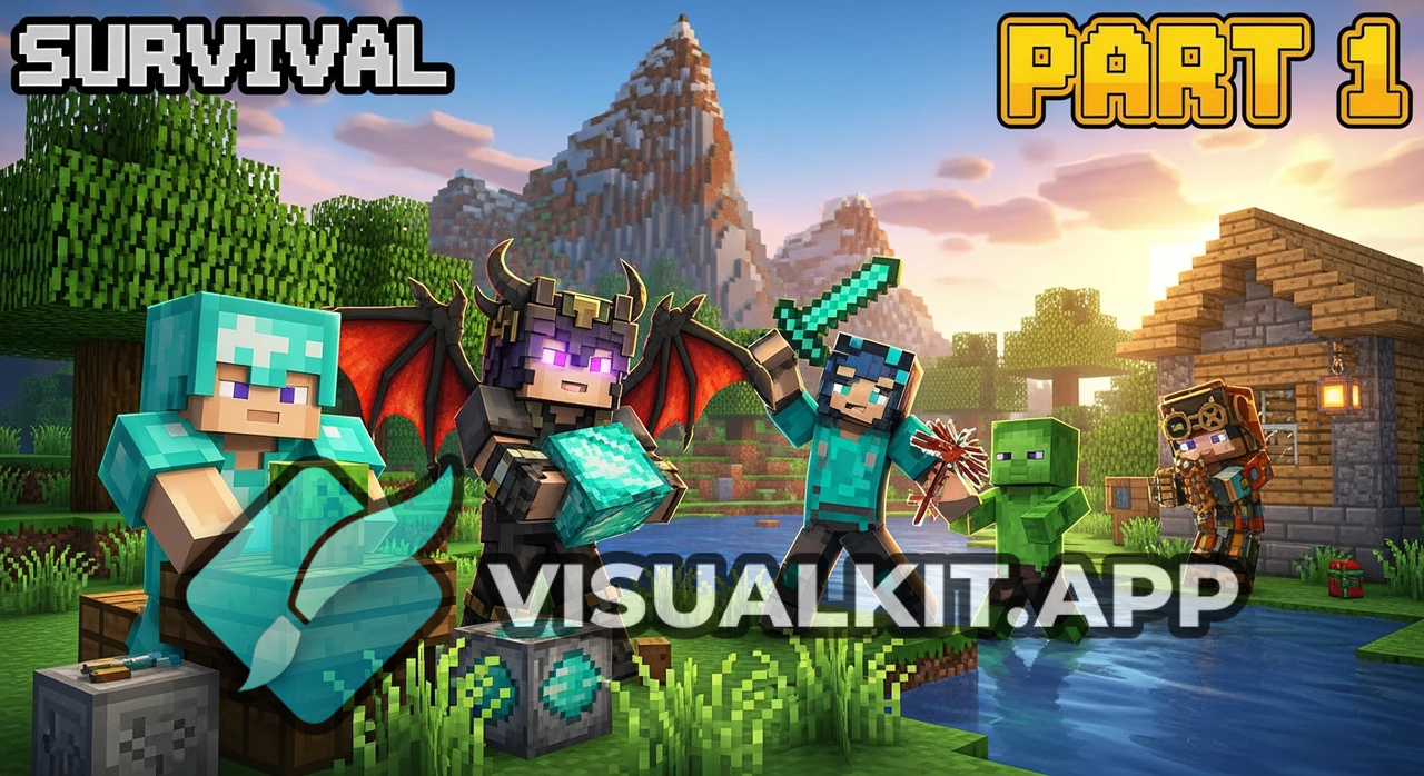 یک تصویر ماینکرافتی: survivel نوشته چپ، part1 نوشته راست و اسکینای خفن