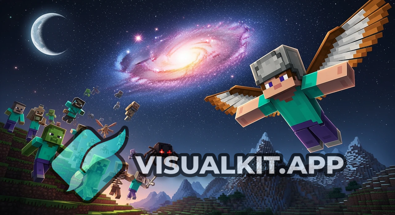 Minecraft Elytra Flight: Guy Soars Over Mountain Under Galaxy