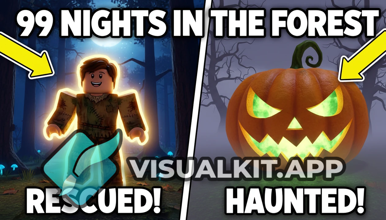 99 Nights in the Forest Roblox Thumbnail: Child vs Pumpkin