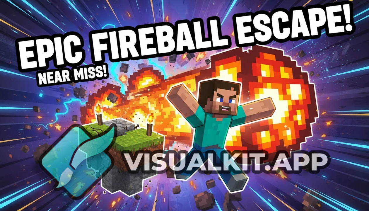 Minecraft: Bottom-left Block Island, Mid-air Hero & Fireball