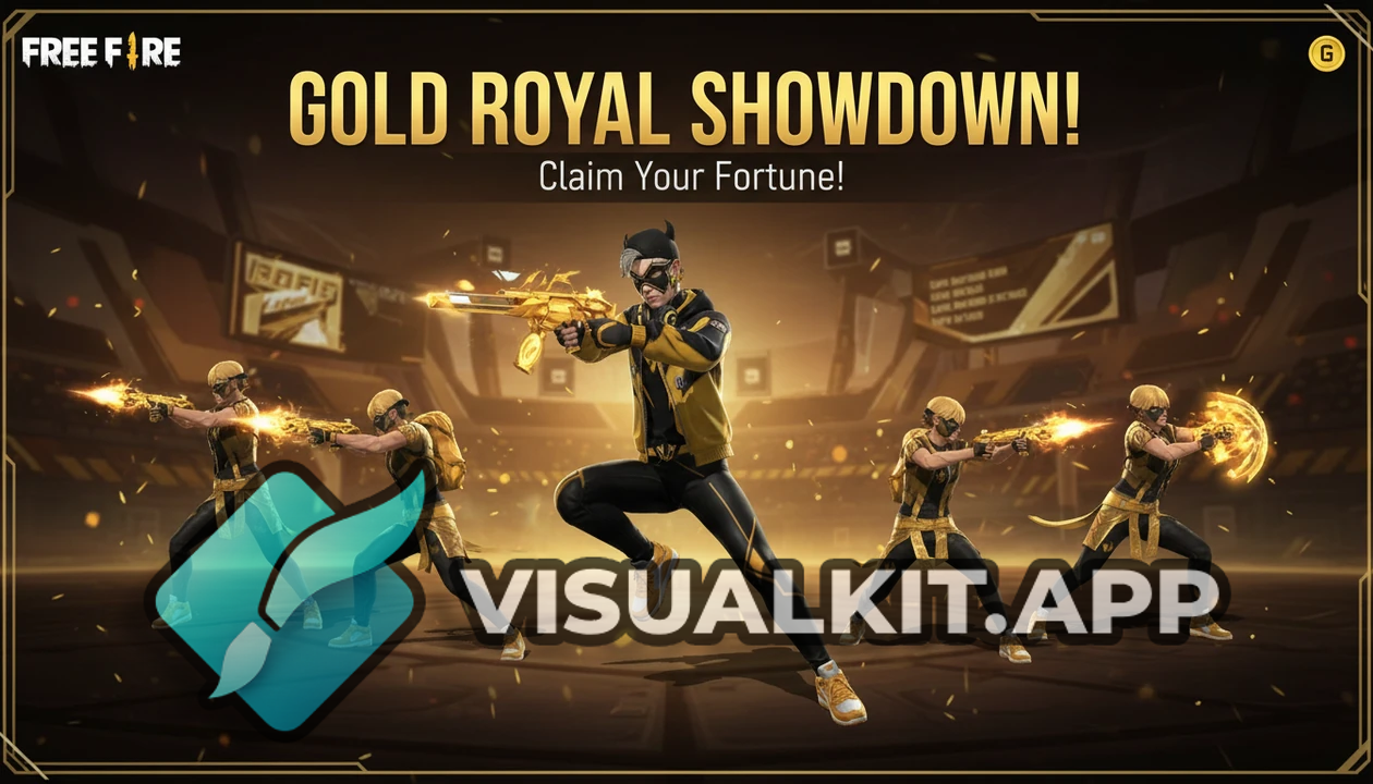 Create a thumbnail for this gold Royal event — Free Fire art