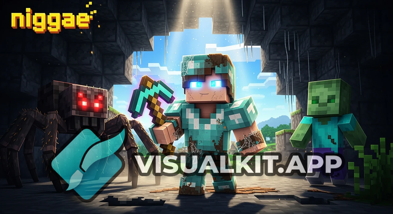 Minecraft 'niggae' Thumbnail — Neon Title, Creeper & Portal